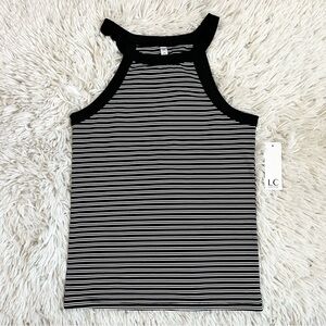 LC Couture Black and White Stripe High Neck Tank Top Size Medium NWT